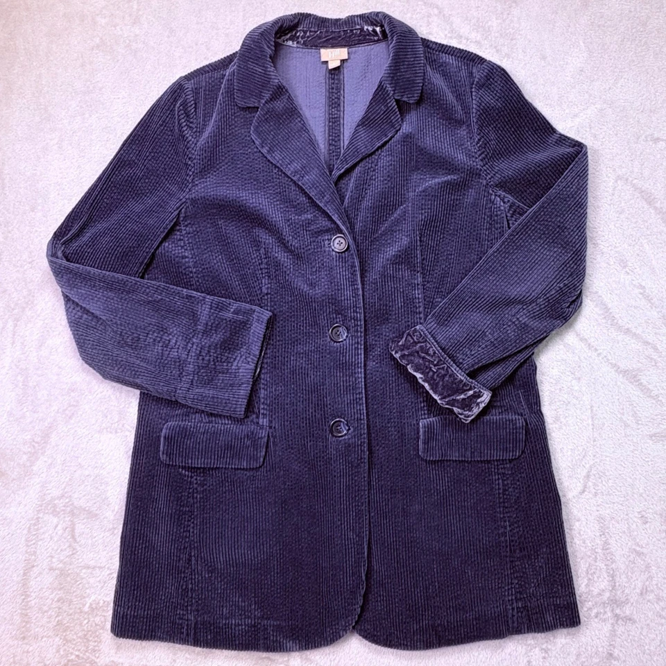 Blazer JJill Azul Marino Pana Talla L Ancho Ballena Terciopelo Borde Oscuro Academia Prep Lux Foto 2 de 4