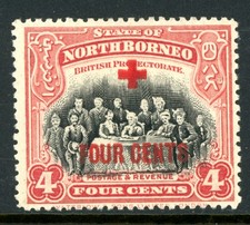 British 1918 North Borneo Red Cross 4¢/4¢ Rose Sc #B34 Mint I149