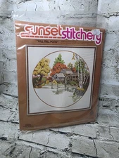 Vintage Sunset Designs Stitchery Crewel Embroidery Kit 2473 Fall Mill Pond 16x16