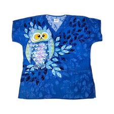 SCRUBS Top Blue And Green Owl Bird Size M