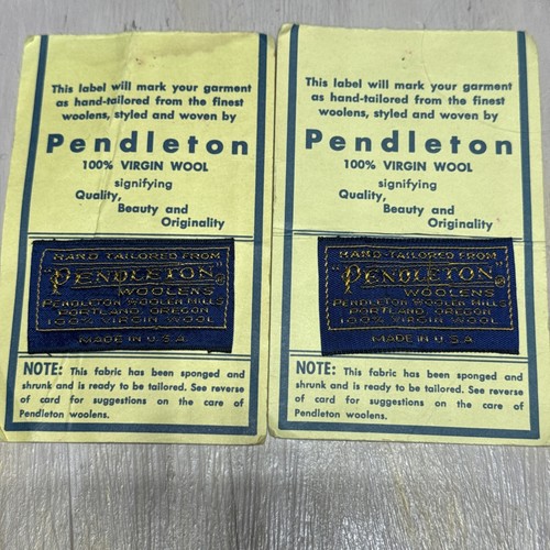 2 Vintage NOS Pendleton Woolens Mills Virgin Wool Clothing Tags