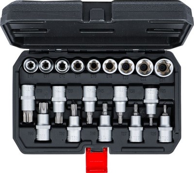 BGS 19x Torx Nüsse E10-24 Bit T20-T70 innen außen T + E Profil Bit Einsatz Satz