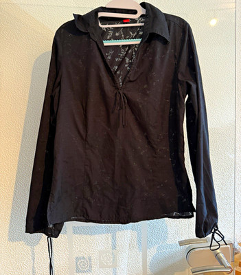 s Oliver Damen Bluse schwarz Langarm V-Ausschnitt Bindeverschluss Gr. L
