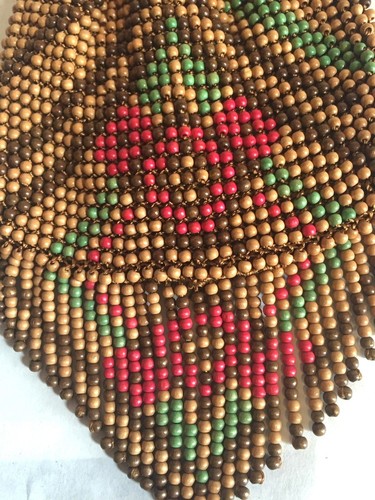 Vtg Purse Czech? Wooden Bead Bag 1930s Southwestern Santa Fe Fringe Drawstring - Picture 2 of 8