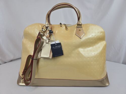 Arcadia Reisetasche Wochenendtasche echt Lackleder XL geprägtes Logo creme - Bild 2 von 16
