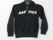 Nautica Hoodie Boys SZ L 6 Full Zip Fleece Black White Logo Childrens Sweater