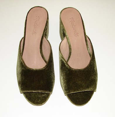 green velvet sandals
