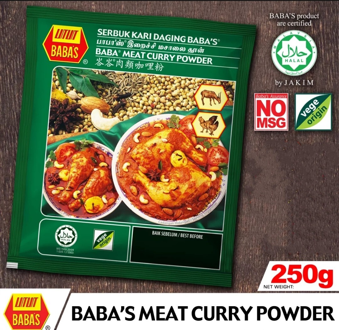 Packs Malaysia Best Brand Baba's Meat Curry Powder 250g