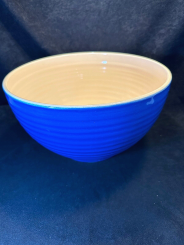 Primitive Emile Henry France Large Blue Ceramic Nesting Mixing Bowl - Picture 1 of 8