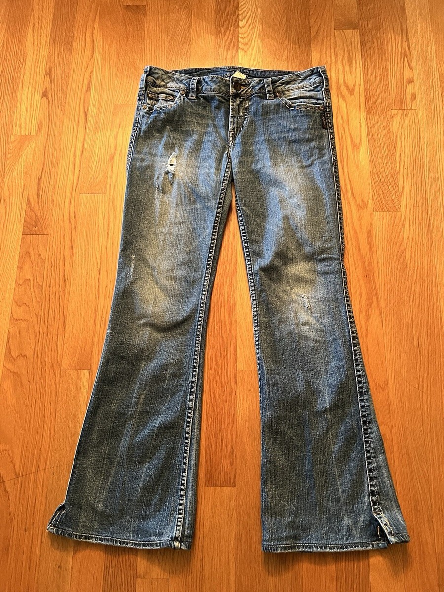 Silver Jeans Frances Womens Size 31 Distressed Flare Blue Denim Pants