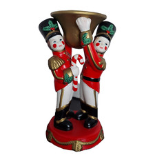 Partylite Toy Soldier Christmas Taper Candle Holder 6.25" Candy Cane Holly