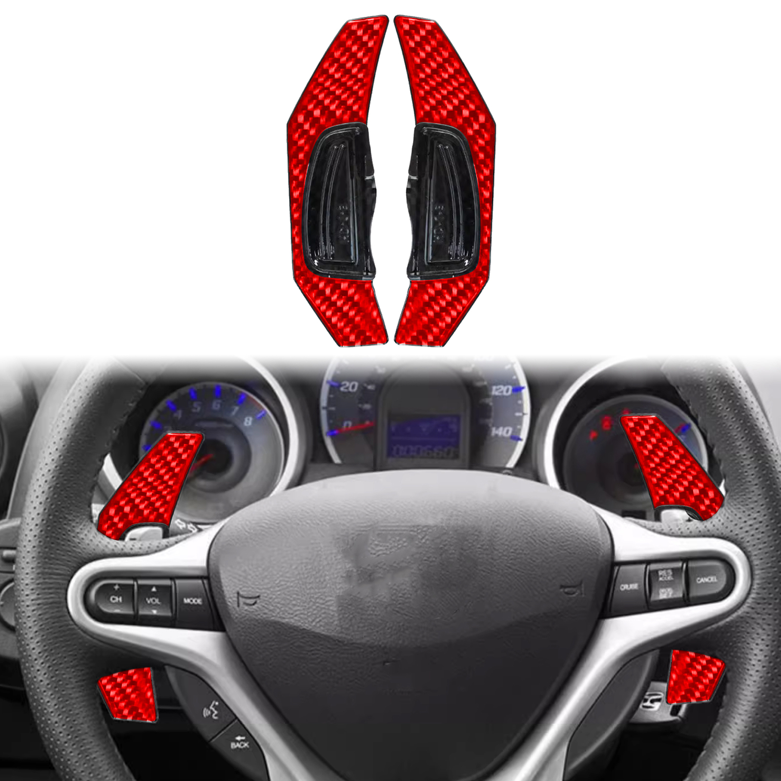 Red Carbon Fiber Steering Wheel Shift Paddle Cover For Honda Fit 09-13/Civic