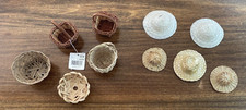 Lot Of 10 Vintage Miniature Wicker Baskets Hats Assorted Shapes Sizes