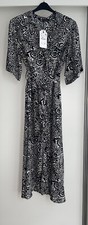 ZARA BLACK WHITE COLLARED PAISLEY PRINT MIDI SHIRT DRESS WITH BELT SIZE S BNWT