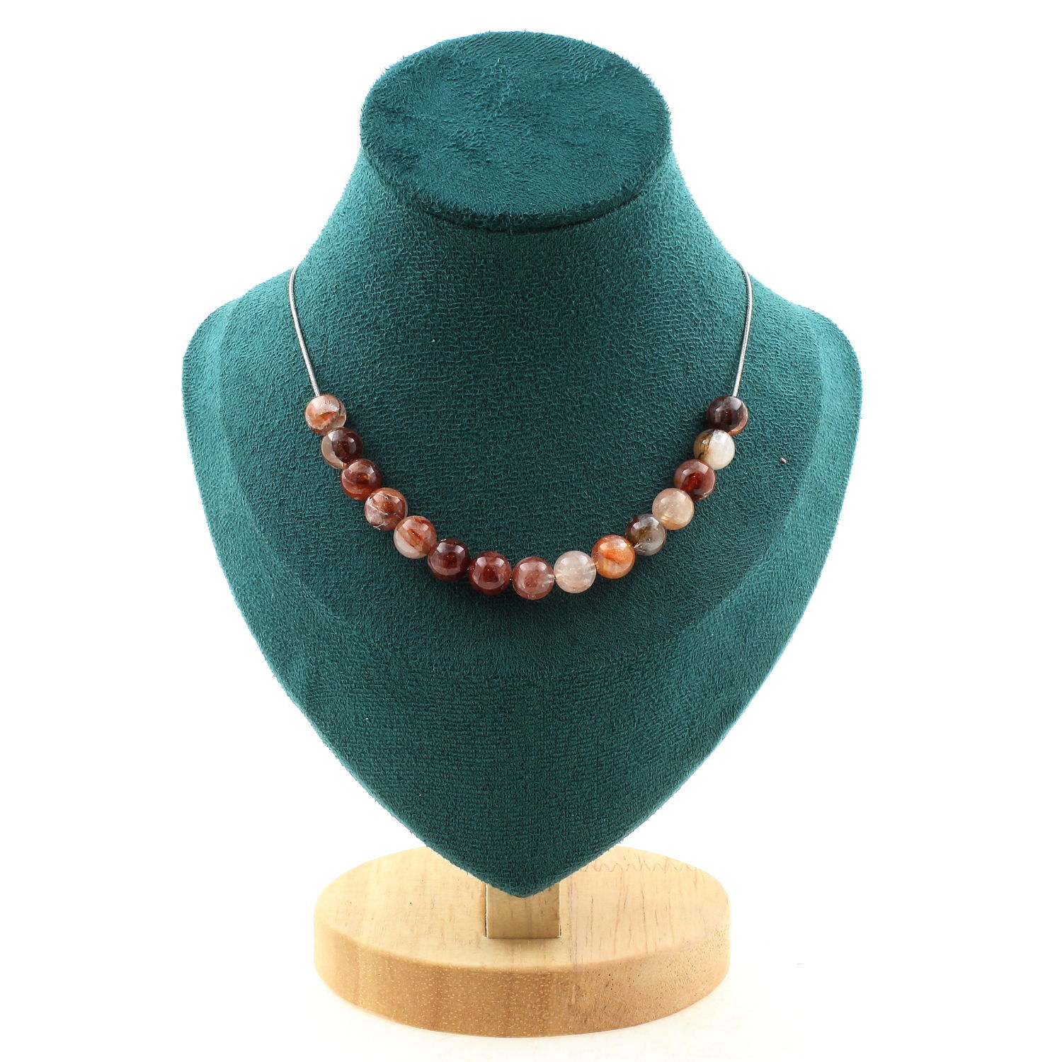 Collier en Quartz Hématoïde de Madagascar avec 15 perles naturelles de lithothérapie