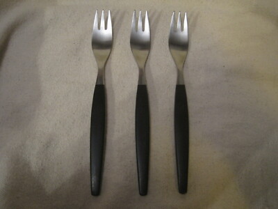 3 Gense Focus Black 7 3/4'' 3 Tine Dinner Forks Sweden 18-8 Stainless Flatware