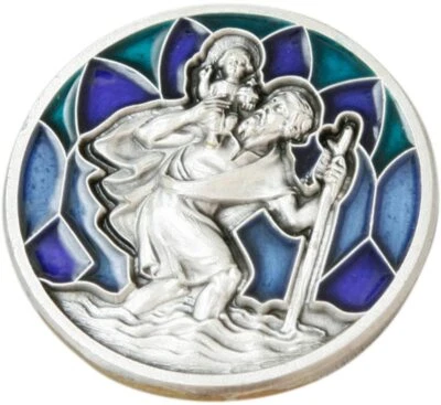 MAMEMI Autoplakette Christopherus vor blauem Mosaik Durchmesser 3 cm