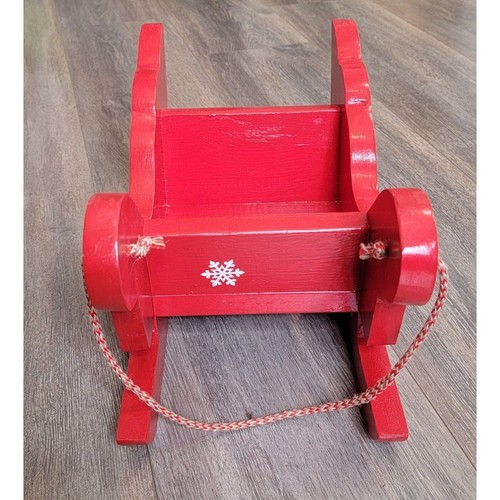 Handmade Wooden Red Christmas Sleigh Holiday Decor 13" - Picture 2 of 10