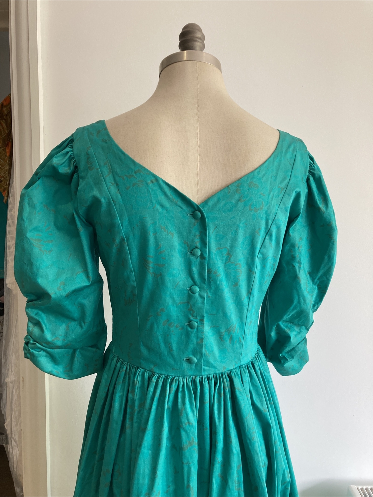 Laura Ashley 1980s Jade Green Dress Made in Great Britain, Vintage Size 12 UK 7