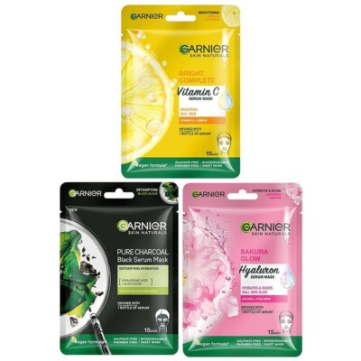 Garnier Skin Naturals Face Mask Set Sakura Glow, Bright Complete 3 pcs, 84 g