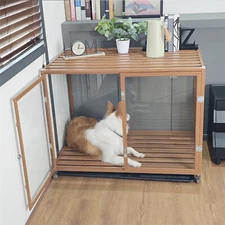 M L XL Break-resistance See Through Glass Dog Kennel Pet Cage Table with Casters