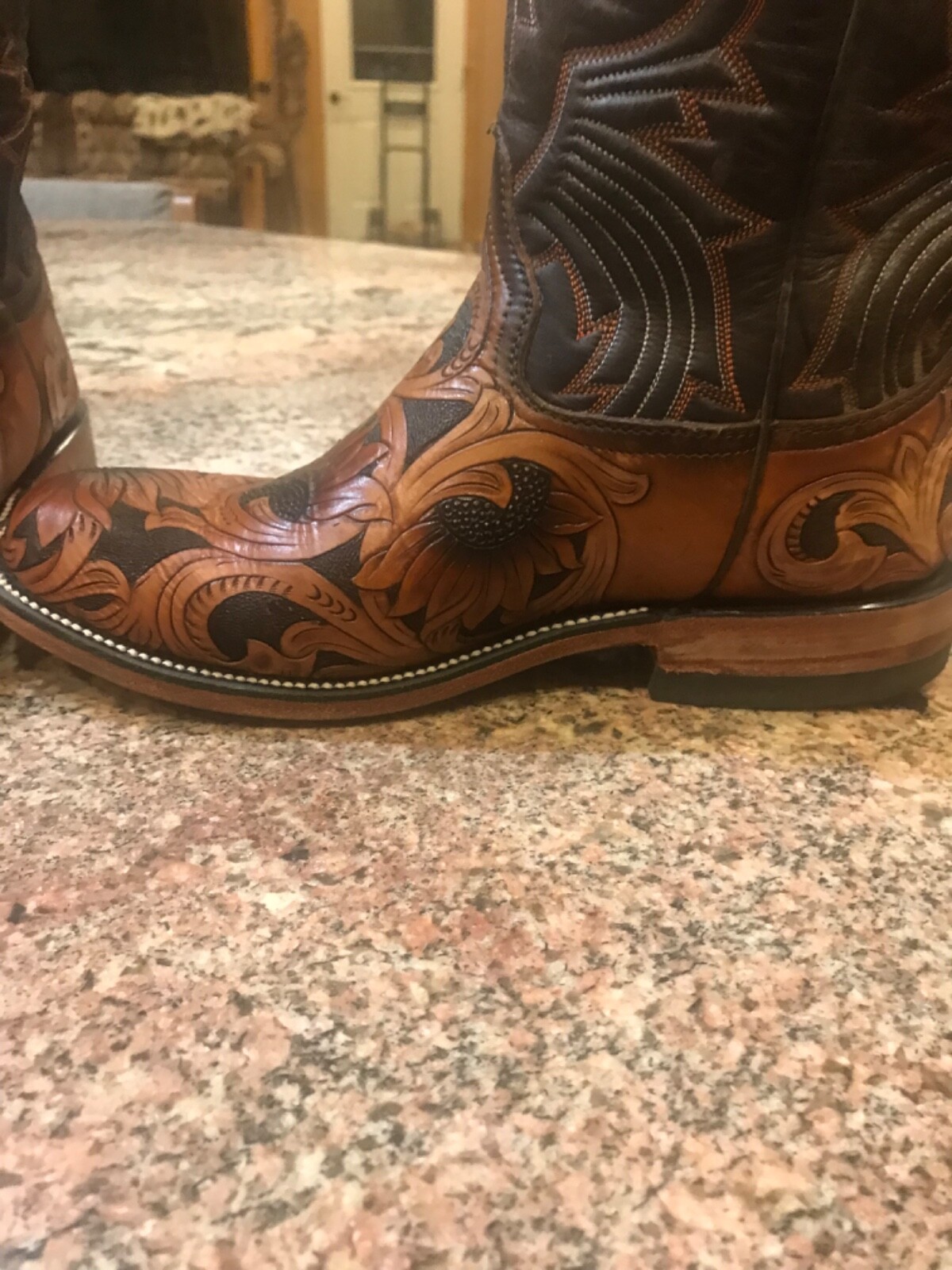 Custom leather sunflower cowboy boots woman 8 wide made by La Hacienda Boot Co eBay