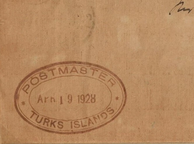 Capa OHMS Turks & Caicos 1928 com Postmaster OVAL EM VERMELHO ROXO MUITO RARA - Imagem 2 de 3