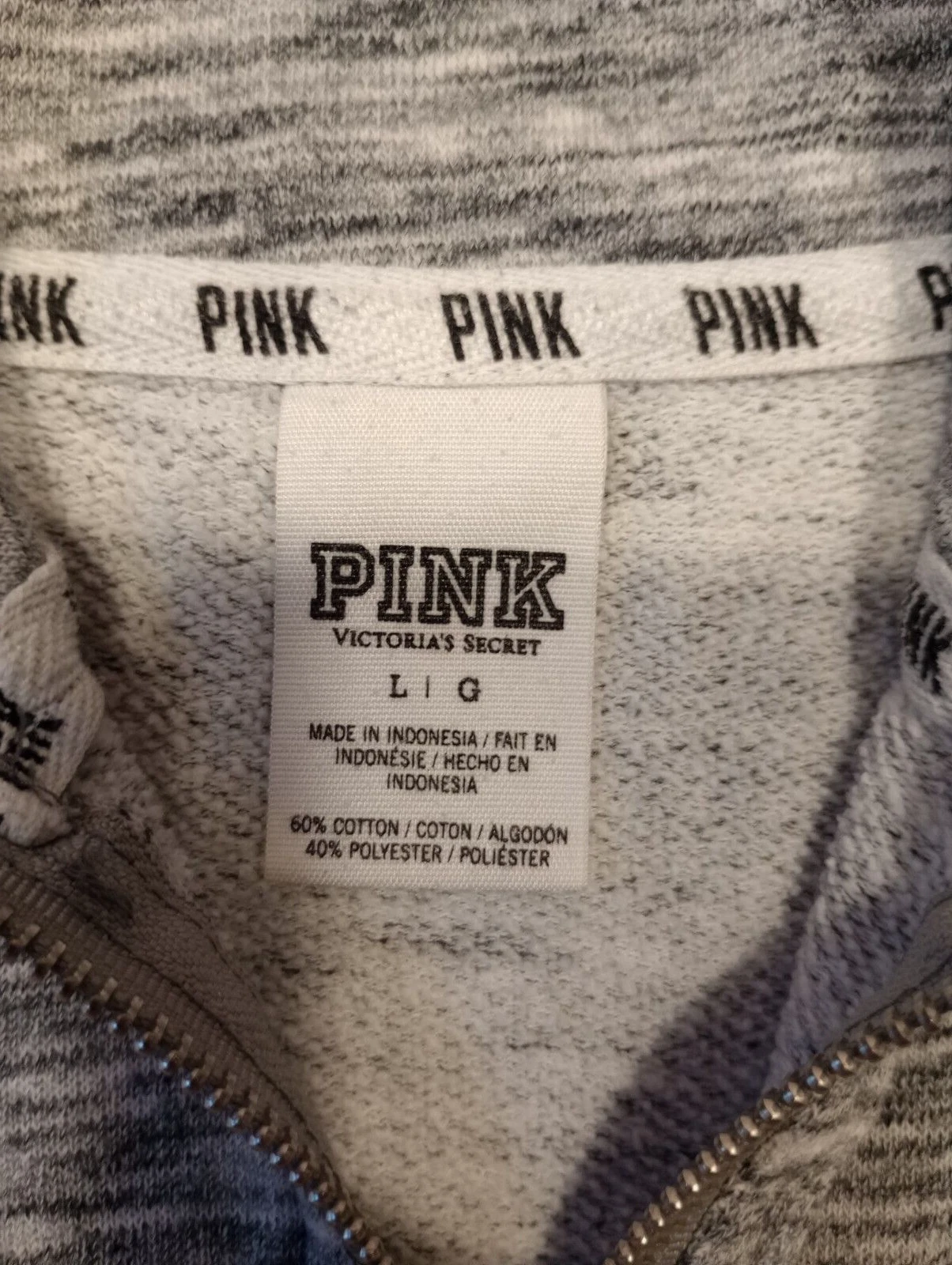 UNDERCOVER Felpa Victoria’s Secret rosa grande con cappuccio grigia manica lunga maglione zip 1 4