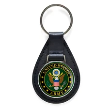U.S. Army Black Leather Keychain Silver Keyring Military Gift, Army Key Rings
