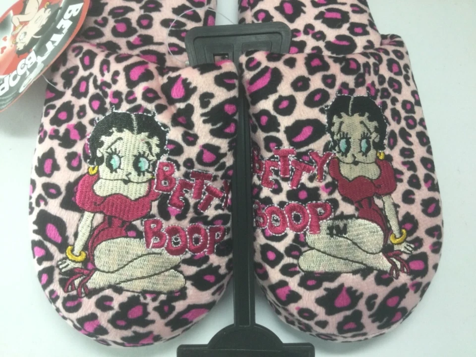BettyBoop NWT Women’s Size6 PinkBlack Leopard Print Bedroom House Shoes Slippers - Image 2 of 4