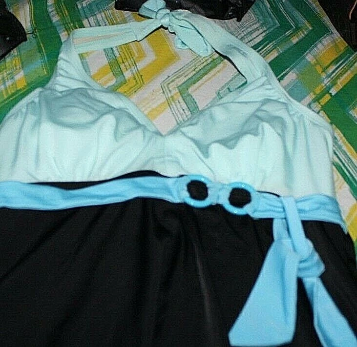 New Fashion Bug Swimsuit Womens size 8 Blue One-Piece Blue Black Retail $54 -R-9 - Image 2 of 4