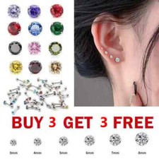 GENUINE 925 STERLING SILVER CUBIC ZIRCONIA STUD EARRINGS SOLID SILVER