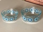 2 VTG PYREX CLEAR GLASS MIXING BOWLS 7203 BLUE TURQUOISE DECORATION