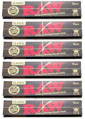 6x Raw Black Classic King Size  Rolling Papers 6 PKS *Discounts* *USA SHIPPED*
