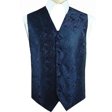 Navy Blue Men Paisley Tuxedo Suit Dress Vest Waistcoat Formal Prom Wedding Prom