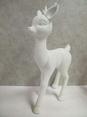 Retro Style Fawn Deer Reindeer ~11'' ~ White Glitter Holiday Figurine 
