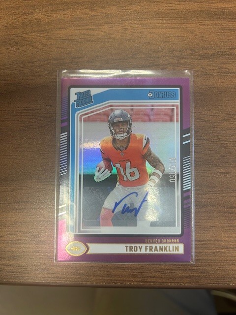 2024 Panini Donruss Troy Franklin Rated Rookie Purple Auto 017/150 Broncos