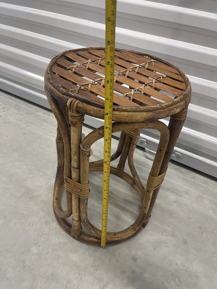 Vintage Woven Wicker Rattan Bentwood Bamboo Side Table Philippines 17 1/2" Tall - Image 4 of 4