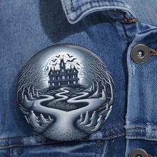 Custom Pin Button Badge Chilling Haunted House Scene Halloween Ghost Spooky Fun