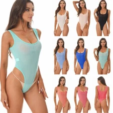 Womens High Cut Bodysuit Thong Leotards Swim Jumpsuit Swimsuit Swimwear Lingerie