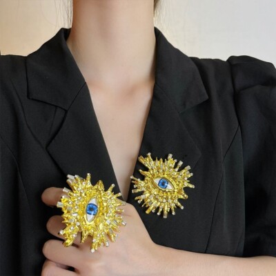 Schiaparelli Inspired  Cz Big Stary  Eyes Brooch