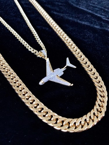 Real 18K Gold Lab Diamonds PRIVATE JET Pendant Chain Necklace *LIFETIME ...