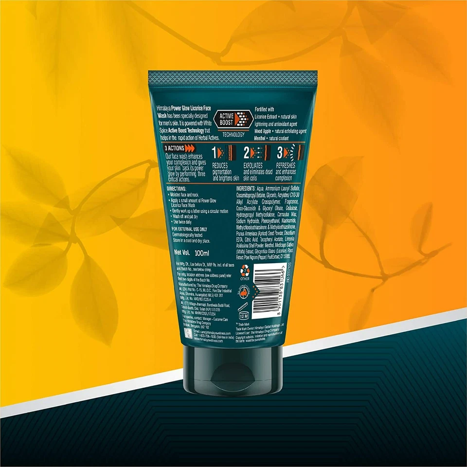 Himalaya MEN Power Glow Licorice Face Wash 50ml- Fair Bright Skin FREE SHIP - Image 3 of 4