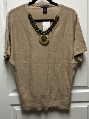Sweaterworks Women's Embellished Dolman Sleeve V Neck Top Size M in Raffia