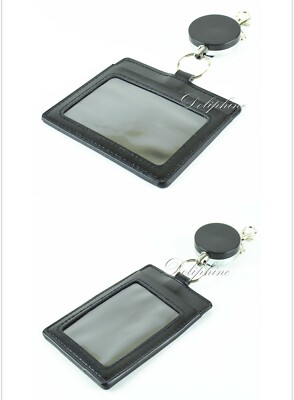 Heavy duty 2 in 1 Metal Retractable Reel with Black Leather ID Badge Holder