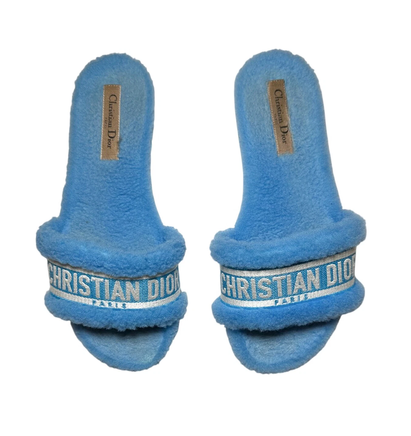 Sandales Christian Dior Dway bleu peau de mouton logo brodé slides taille 38