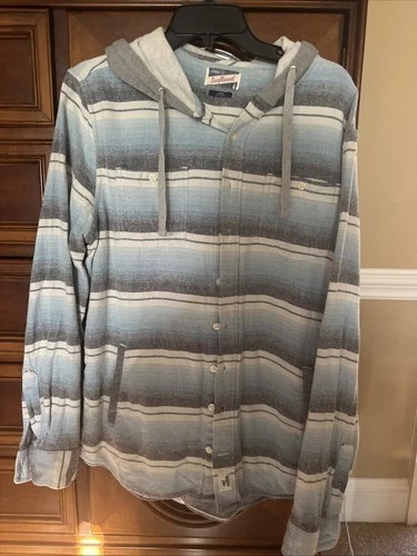Johnnie O Jacket Mens Large Blue Striped Carver Surflannel Hooded Shacket image 6