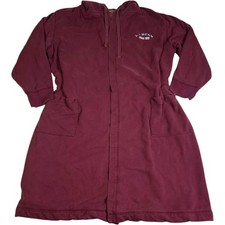 VTG L.L. Bean Hooded Fleece Lined Rugby Robe Red Men's L 90s Y2K No Belt