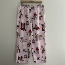 Nick Nora Womens M Pajama Pants Pink Cotton Sock Monkey Novelty Bowling PJs