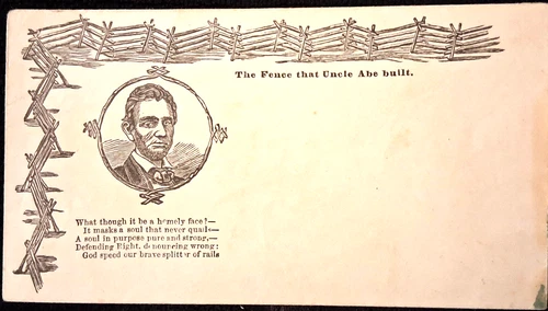 Civil War Patriotic - Rare Beardless Abraham Lincoln Surrounded by a Rail Fence
